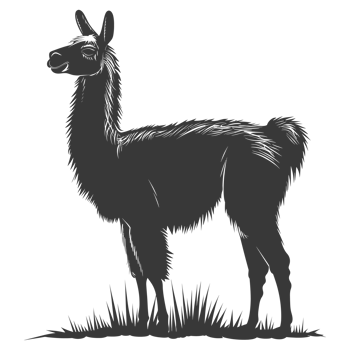 AI generated Silhouette llama animal black color only full body png