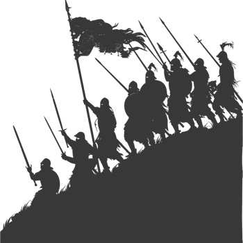 AI generated silhouette of a ancient war situation black color only png