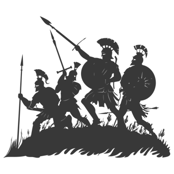 AI generated silhouette of a ancient war situation black color only png