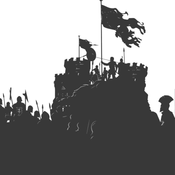 AI generated silhouette of a ancient war situation black color only png