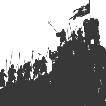 AI generated silhouette of a ancient war situation black color only png