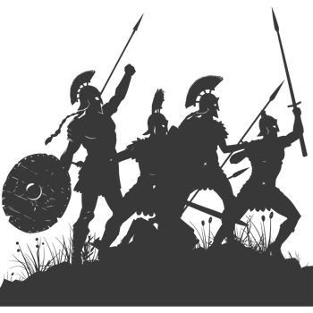 AI generated silhouette of a ancient war situation black color only png