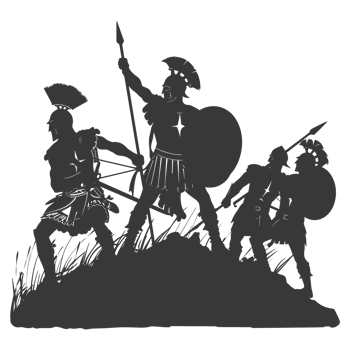 AI generated silhouette of a ancient war situation black color only png