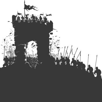 AI generated silhouette of a ancient war situation black color only png