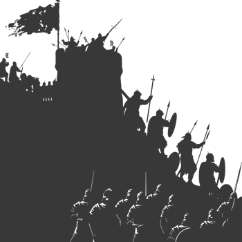 AI generated silhouette of a ancient war situation black color only png