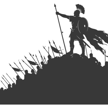 AI generated silhouette of a ancient war situation black color only png