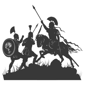 AI generated silhouette of a ancient war situation black color only png