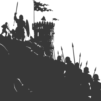AI generated silhouette of a ancient war situation black color only png