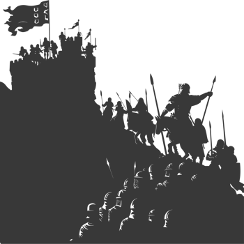 AI generated silhouette of a ancient war situation black color only png