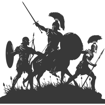 AI generated silhouette of a ancient war situation black color only png