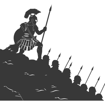 AI generated silhouette of a ancient war situation black color only png
