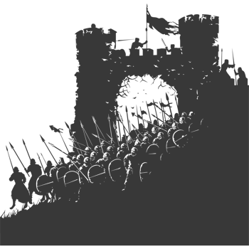 AI generated silhouette of a ancient war situation black color only png