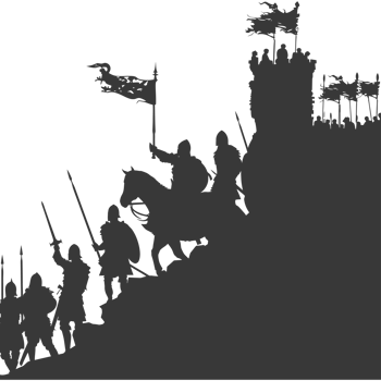 AI generated silhouette of a ancient war situation black color only png