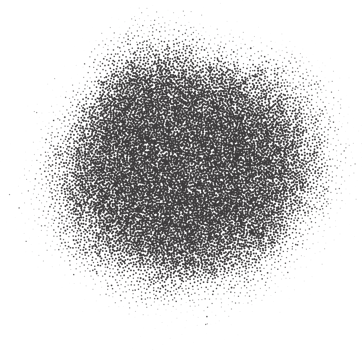 Halftone dotted circle shape. Stipple blob. Noisy abstract design element with grainy shadow texture. Random organic fluid. png