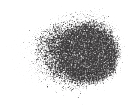 Halftone dotted circle shape. Stipple blob. Noisy abstract design element with grainy shadow texture. Random organic fluid. png