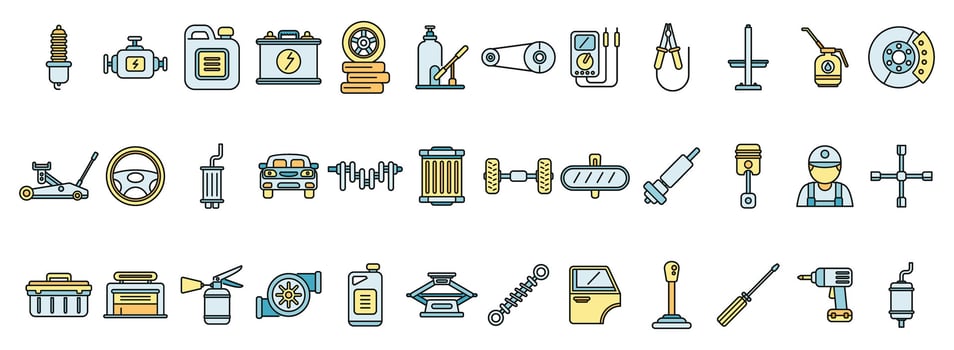 Car mechanic icons set vector color