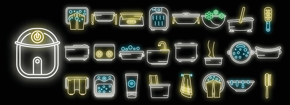 Foot bath icons set vector neon