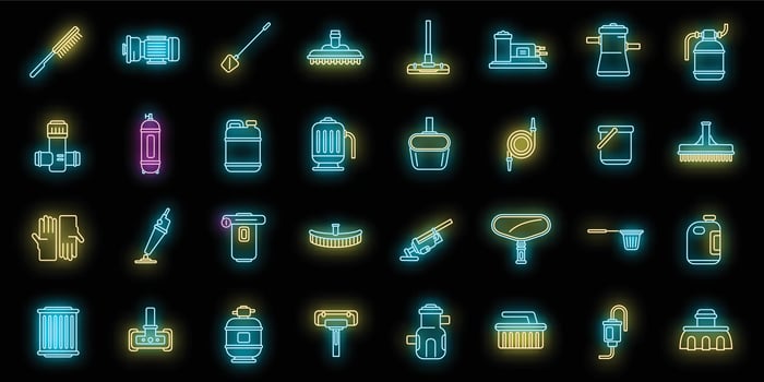 Pool cleaning icons set vector neon
