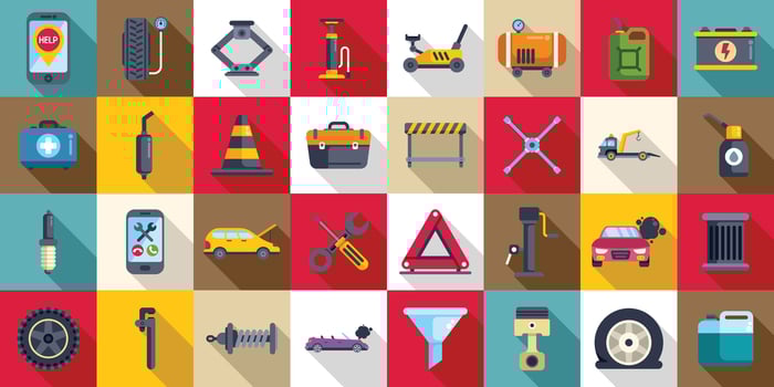Roadside assistance icons set flat vector. Car accident insurance vector