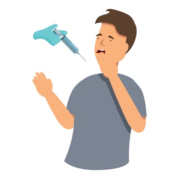 Boy cry under injection icon cartoon vector. Doctor health care vector