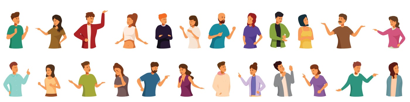 Couples conflict icons set cartoon vector. Angry people vector