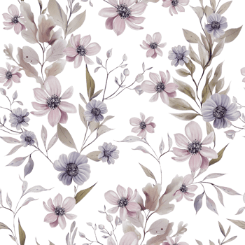 Watercolor pattern with the different purple  flowers and wild herbs png