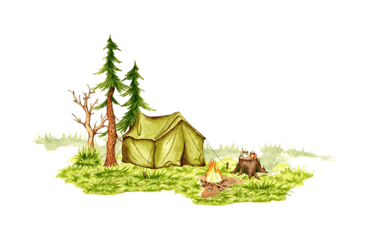 Watercolor illustration of camping. Green vintage tourist tent on a forest clearing. Isolated. Create design compositions on the theme of tourism, tourism, outdoor recreation. png