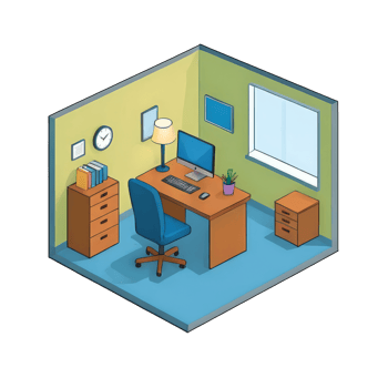 AI generated Home Office Hand Drawn Cartoon Style Illustration png