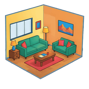 AI generated Living Room Hand Drawn Cartoon Style Illustration png