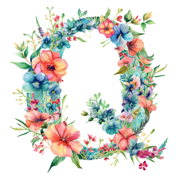 AI generated Floral Letter - Botanical Letter - Watercolor Flower Letter - Decorative Letter - Floral Clipart - PNG with Transparent Background