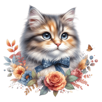 AI generated A cute cat sits alone png
