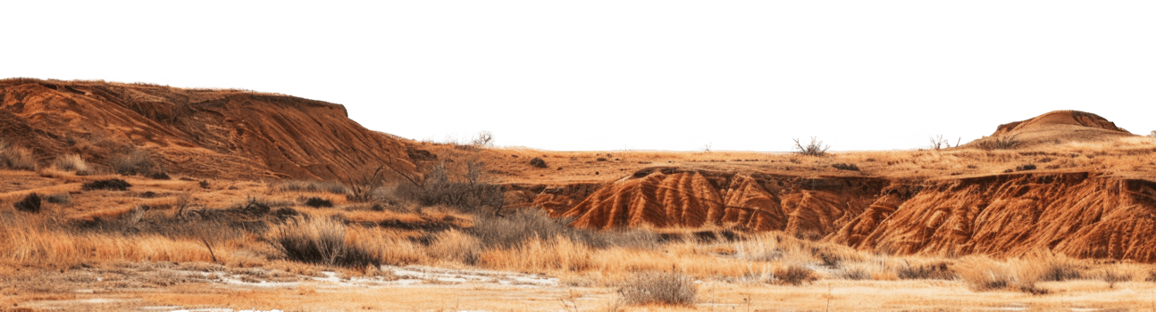 AI generated Arid desert hills with textured erosion and dry grass on transparent background - stock png. png