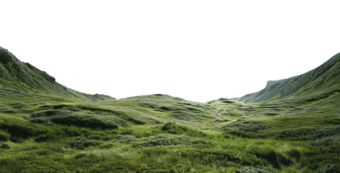 AI generated Verdant rolling hills with grassy textures in the highlands on transparent background - stock png. png
