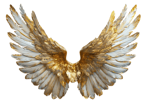 AI generated Golden angel wings spread wide on transparent background - stock png. png