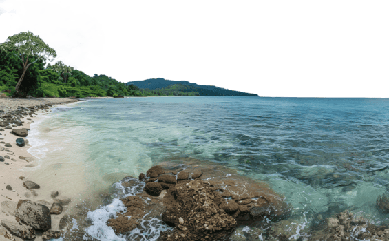 AI generated Secluded beach with rocky shore and clear waters on transparent background - stock png. png