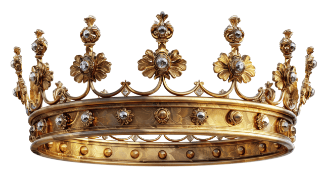 AI generated Majestic golden crown with diamonds on transparent background - stock png. png