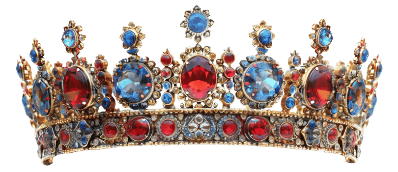 AI generated Extravagant jeweled crown with colorful gems on transparent background - stock png. png