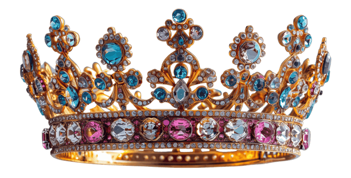 AI generated Extravagant jeweled crown with colorful gems on transparent background - stock png. png