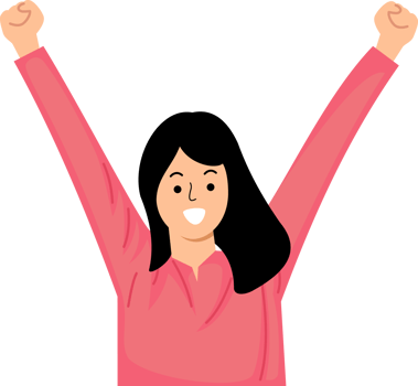 happy young woman celebrating winning with hand up gesture png