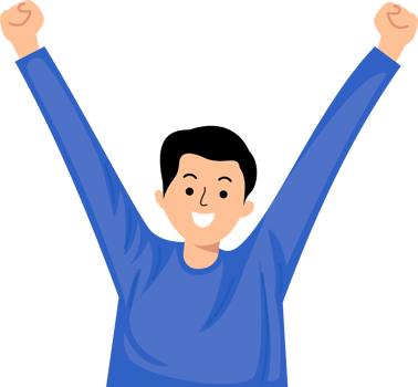 young man celebrate victory with hand up gesture png