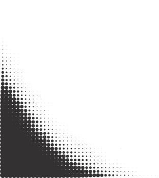 Halftone comic dotted corner. Old grainy frame. Grunge retro gradient border. Abstract pop art design element. png