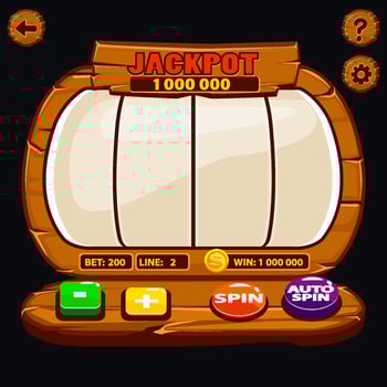 Vector Wooden Lucky Empty Slot Machine. Casino Fortune, Spin Wheel for Gambling. UI for 2D game