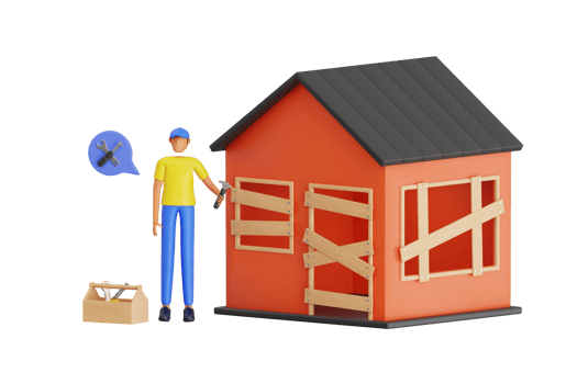 Home renovation 3d illustration. man has repaired the old house png