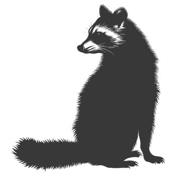 AI generated Silhouette Raccoon Animal black color only full body png