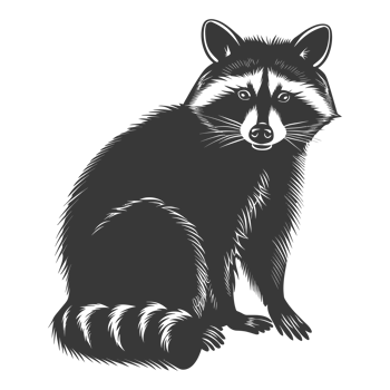AI generated Silhouette Raccoon Animal black color only full body png