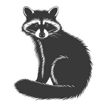 AI generated Silhouette Raccoon Animal black color only full body png