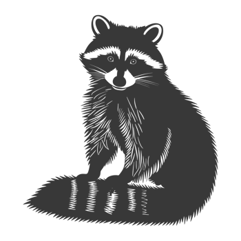 AI generated Silhouette Raccoon Animal black color only full body png