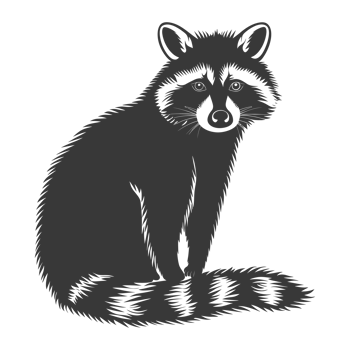 AI generated Silhouette Raccoon Animal black color only full body png