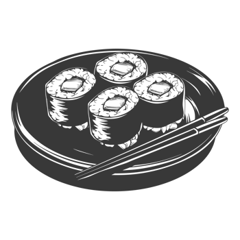 AI generated Silhouette Sushi or kimbab Dish black color only png