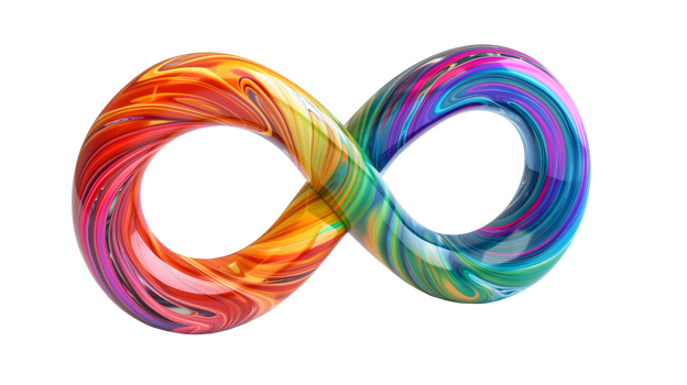 AI generated Rainbow Infinity Symbol for Neurodiversity. 3d style. shiny colorful glass sign png